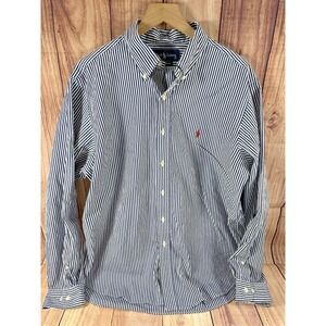 Ralph Lauren Shirt Men XL Black White Stripe Classic Fit Long Sleeve Size 17 XL